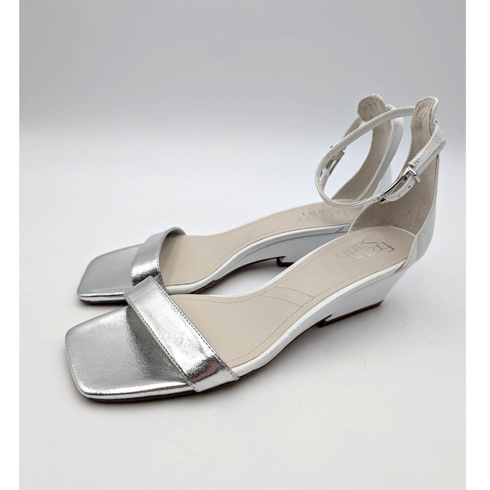 Franco Sarto Sadie Wedge Sandals Women's White/Silver Metallic Size US7M EU37